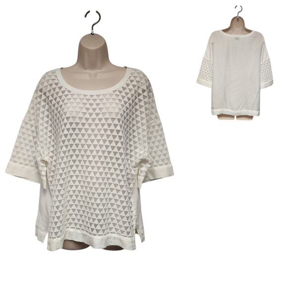 Stylus Round Neck Off White Short Sleeve Blouse Size XL - Picture 1 of 8